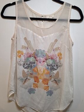 mine Cream Floral Print Sheer Yoke Sleeveless Camisole